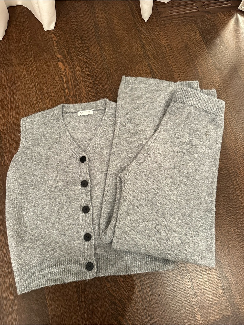Classic Grey Button-Front Women's Sweater Vest & Knit Pants Set